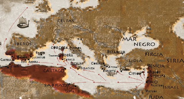 Mapa de los territorios fenicios y hebreos