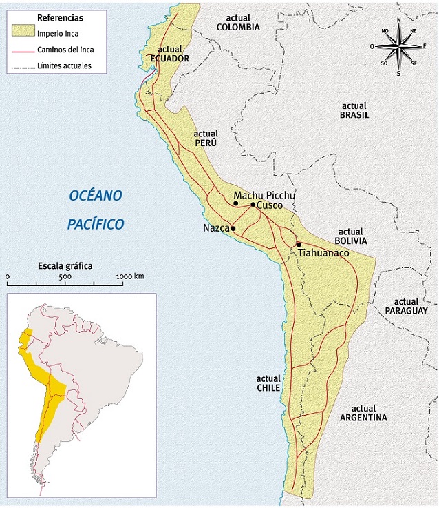 Mapa de la ubicación geográfica del Imperio Inca