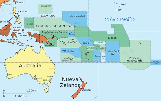 Mapa de Oceanía: División política