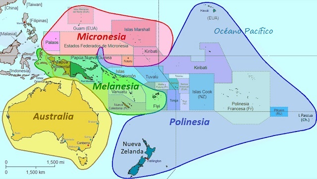 Mapa de Oceanía: Regiones culturales