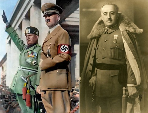Benito Mussolini, Adolf Hitler y Francisco Franco