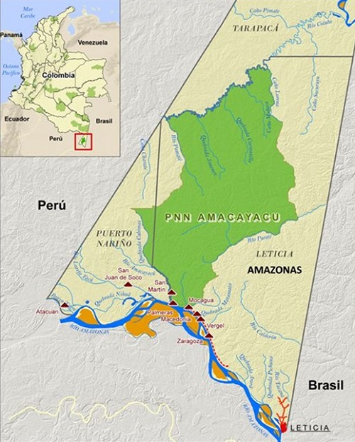 Mapa de la ubicación geográfica del Parque Nacional Natural Amacayacu.