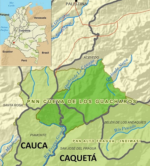 Mapa de la ubicación geográfica del Parque Nacional Natural Cueva de los Guácharos