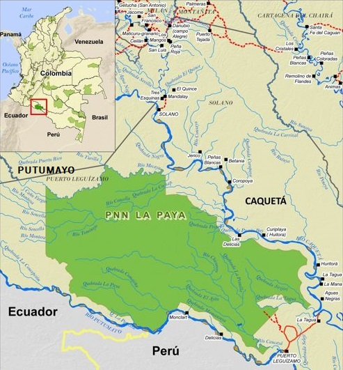 Mapa de la ubicación geográfica del Parque Nacional Natural La Paya