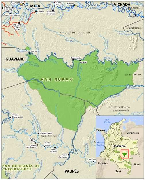 Mapa de la ubicación geográfica de la Reserva Nacional Natural Nukak