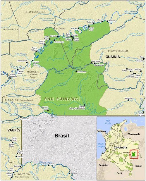 Mapa de la ubicación geográfica de la Reserva Nacional Natural Puinawai