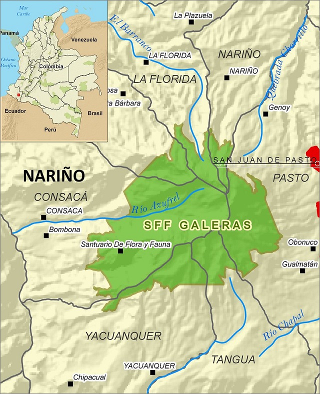 Mapa de la ubicación geográfica del Santuario de Fauna y Flora Galeras