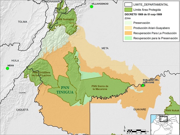 Mapa de la ubicación geográfica del Parque Nacional Natural Tinigua