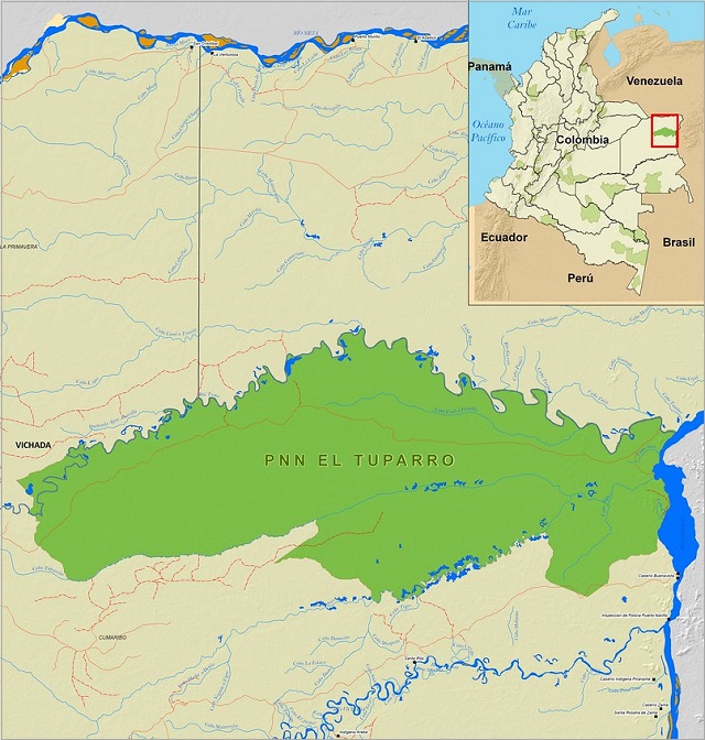Mapa de la ubicación geográfica del Parque Nacional Natural Tuparro